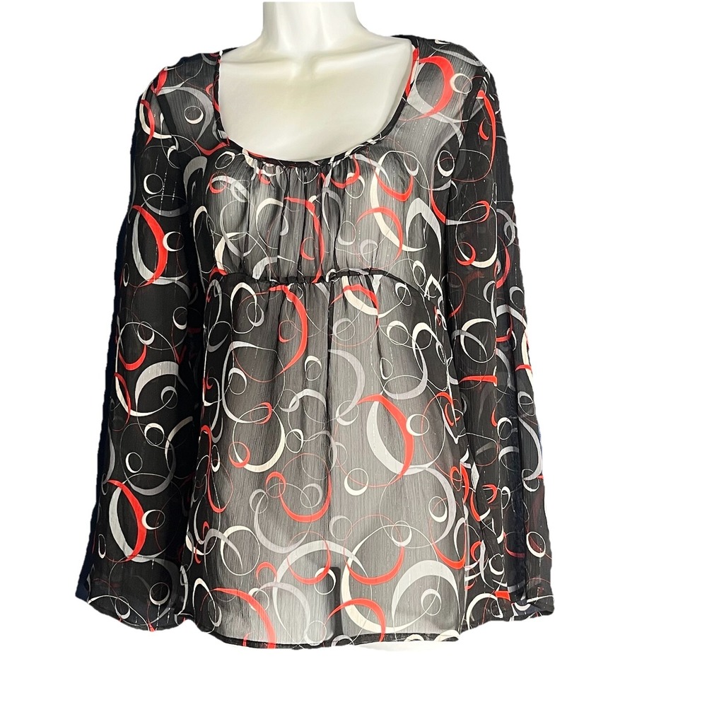 Anxiety Blouse Large Black Red Bell Sleeve Vtg Y2K Whimsigoth Babydoll Party Alt